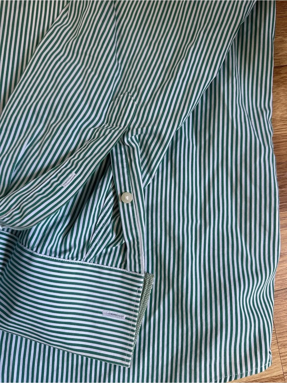 Banana Republic Green and White Stripe Fitted Dress Shirt
